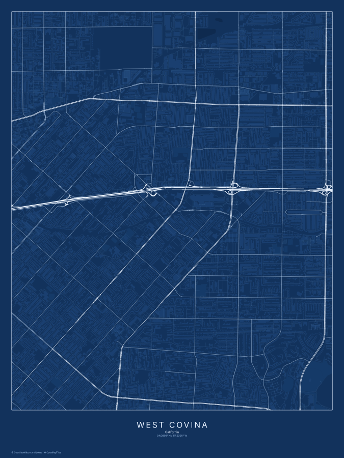 West Covina map poster, blueprint style
