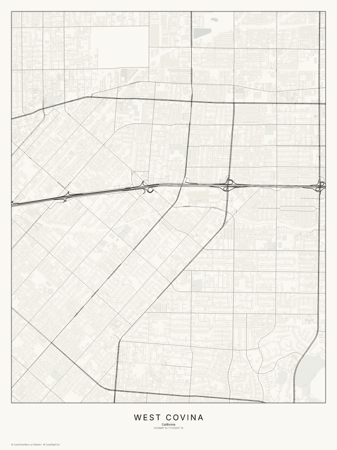 West Covina map poster, classic style