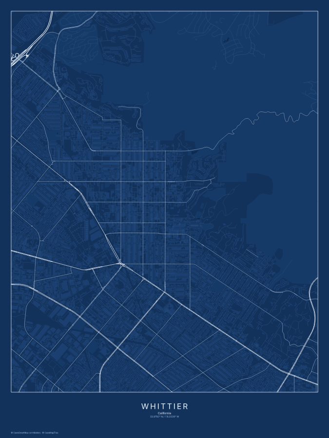 Whittier map poster, blueprint style
