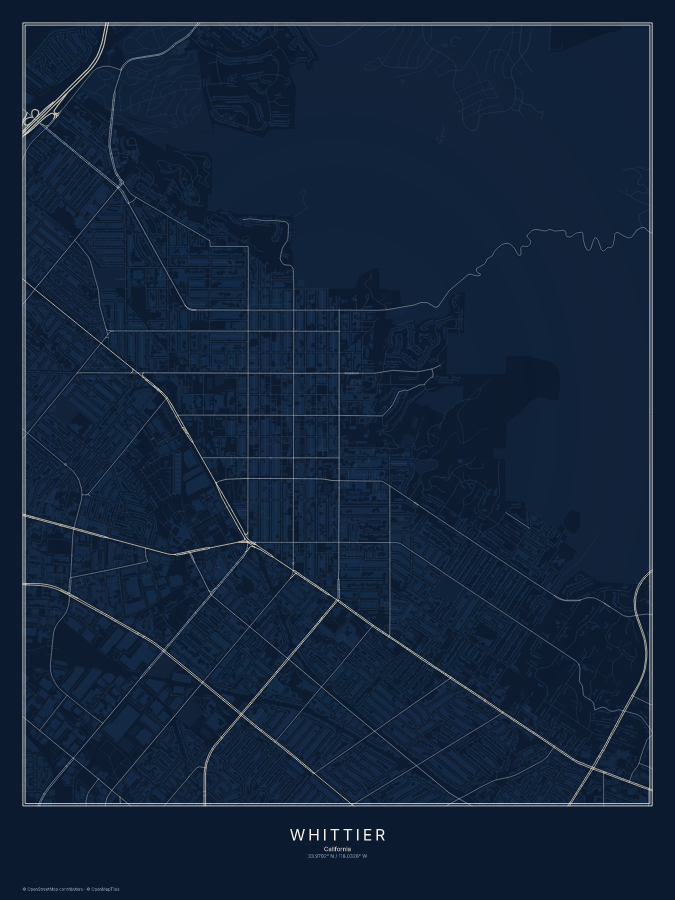 Whittier map poster, midnight style