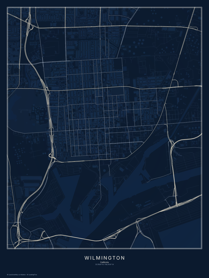 Wilmington map poster, midnight style