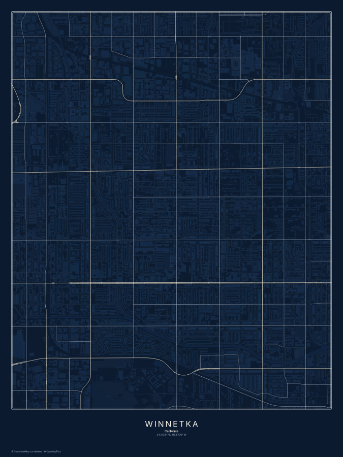 Winnetka map poster, midnight style