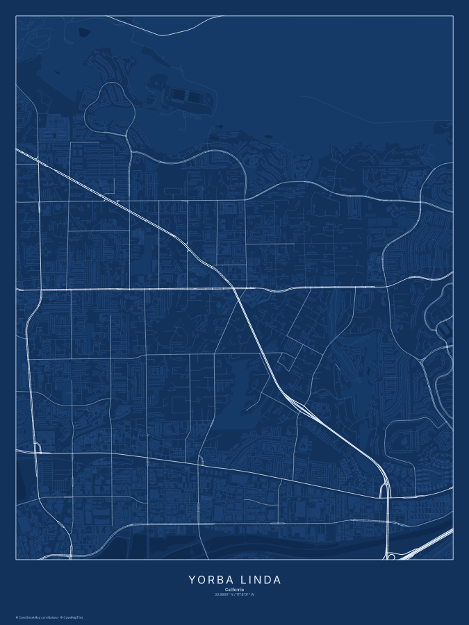 Yorba Linda map poster, blueprint style