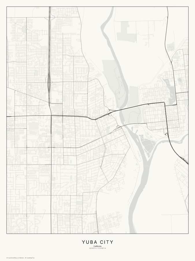 Yuba City map poster, classic style