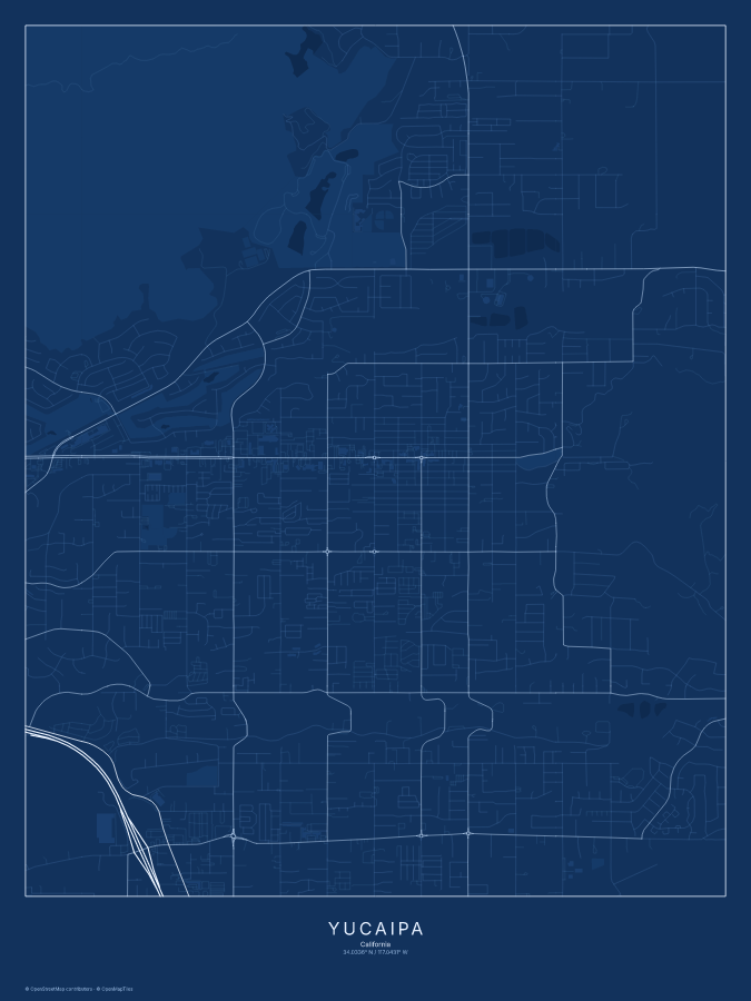 Yucaipa map poster, blueprint style