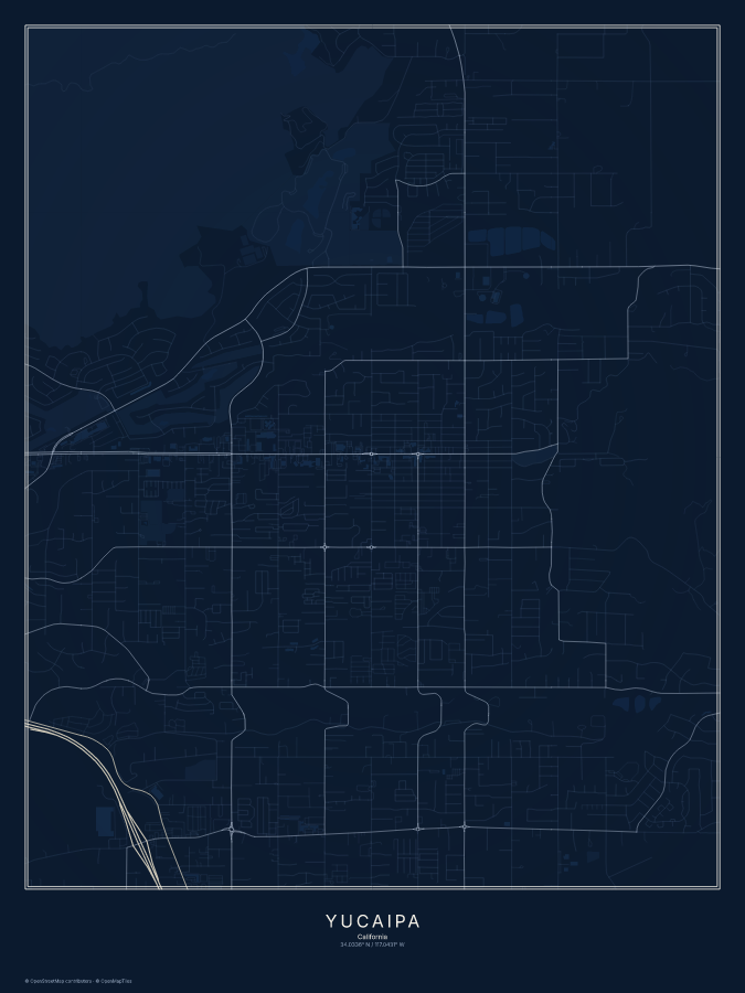 Yucaipa map poster, midnight style