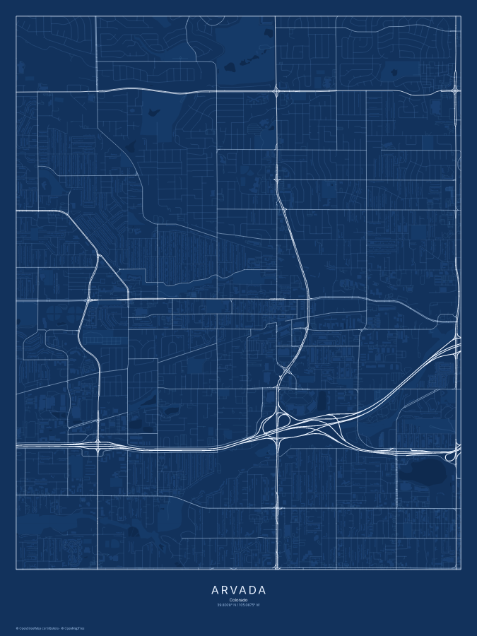 Arvada map poster, blueprint style