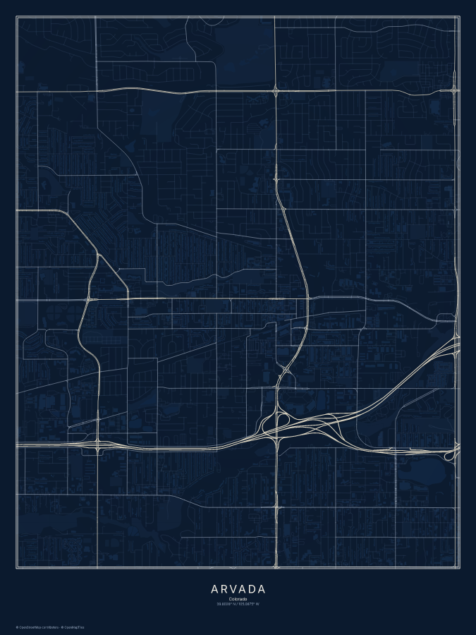 Arvada map poster, midnight style