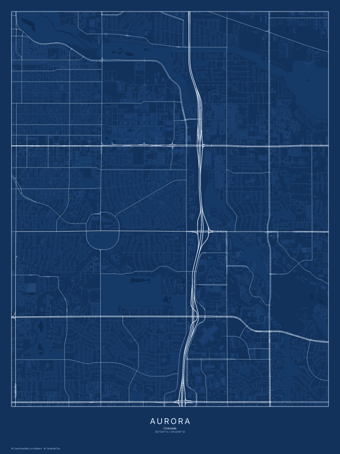 Aurora map poster, blueprint style