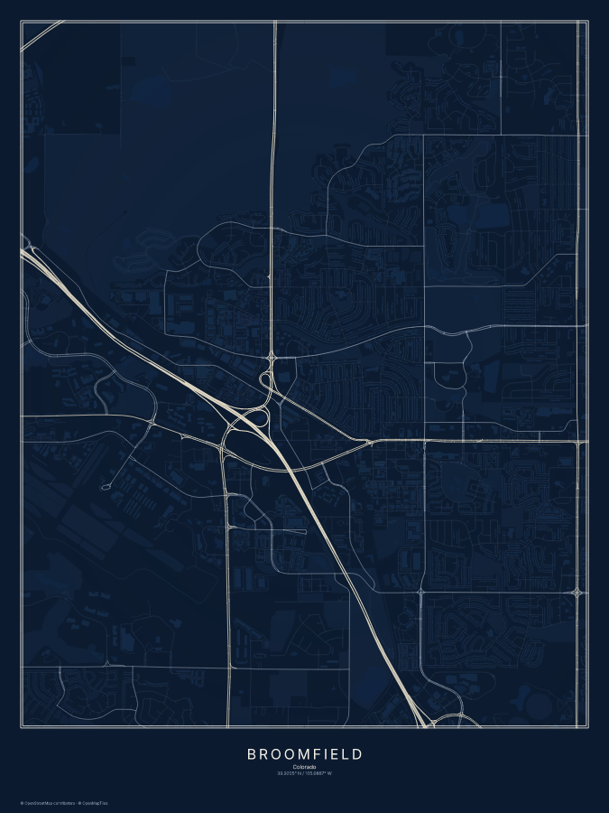 Broomfield map poster, midnight style
