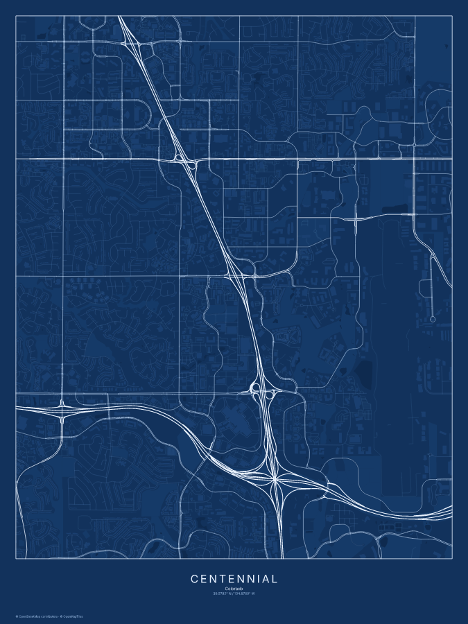 Centennial map poster, blueprint style