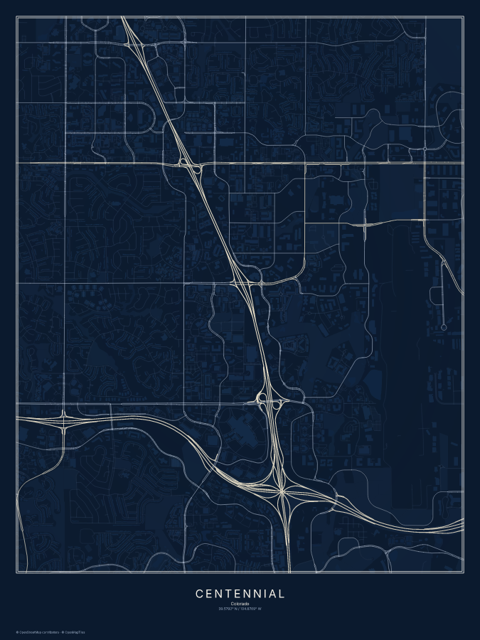 Centennial map poster, midnight style