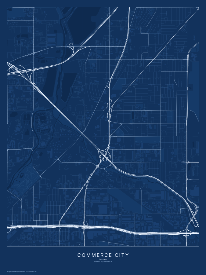Commerce City map poster, blueprint style