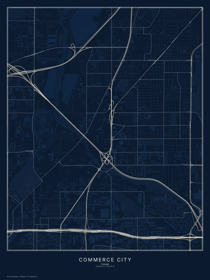 Commerce City map poster, midnight style