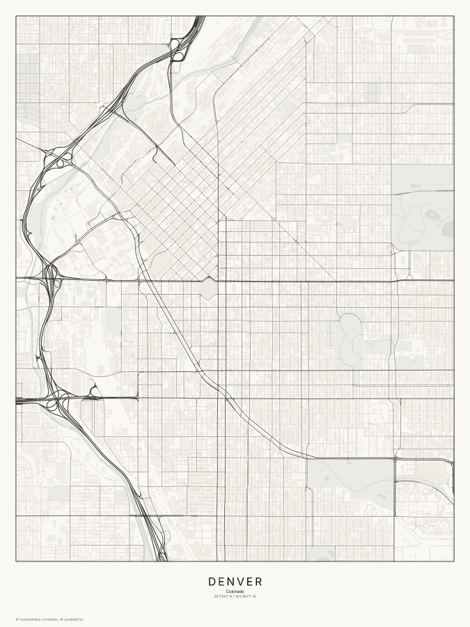 Denver map poster, classic style
