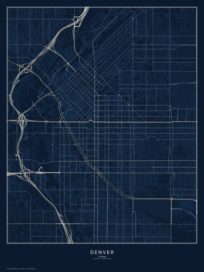 Denver map poster, midnight style