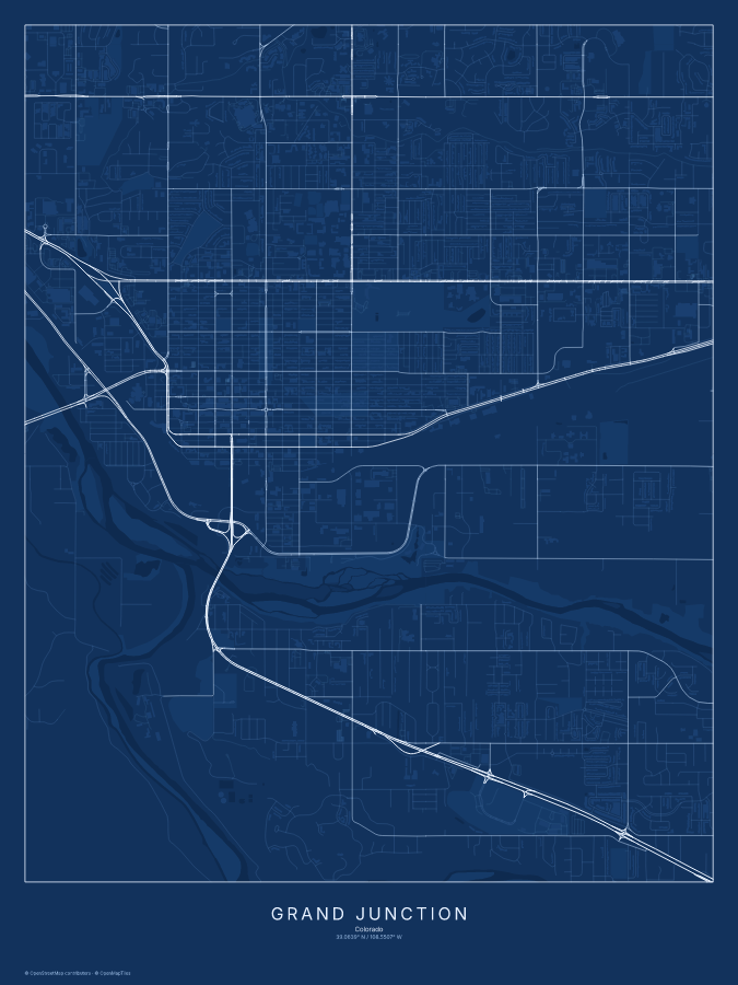 Grand Junction map poster, blueprint style