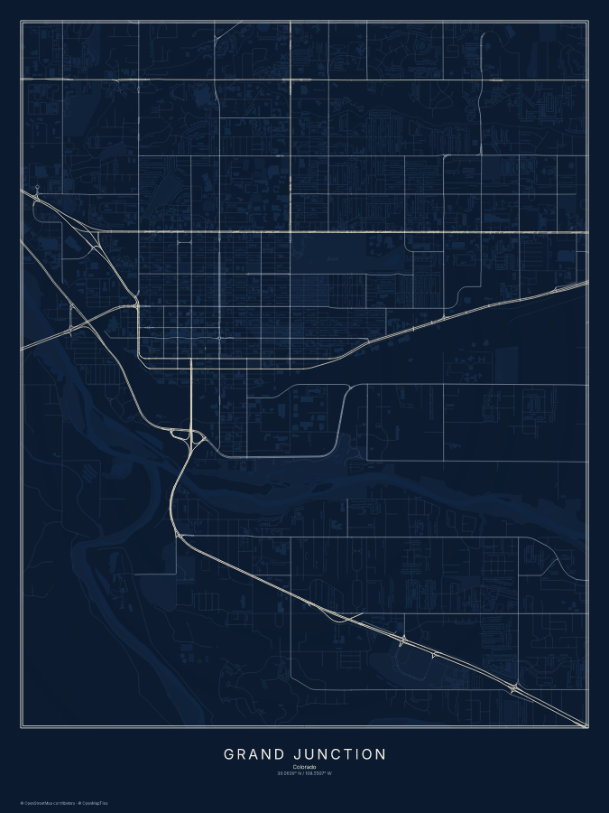 Grand Junction map poster, midnight style