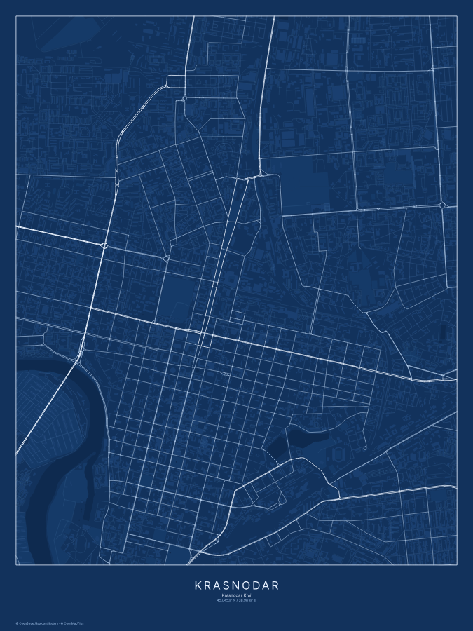 Krasnodar map poster, blueprint style