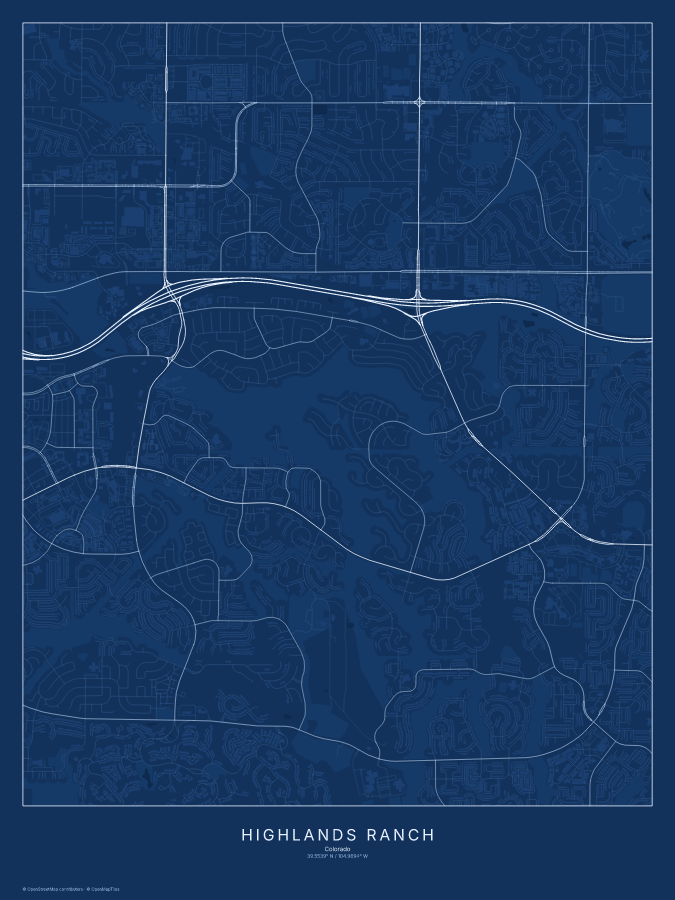 Highlands Ranch map poster, blueprint style