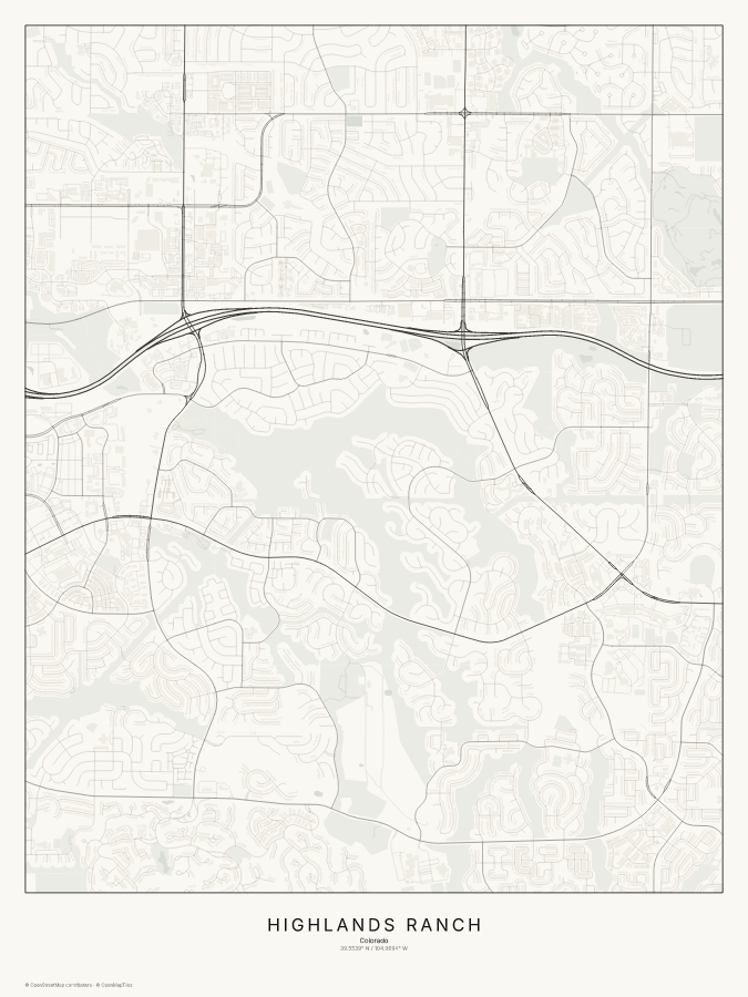 Highlands Ranch map poster, classic style
