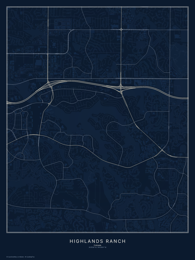 Highlands Ranch map poster, midnight style
