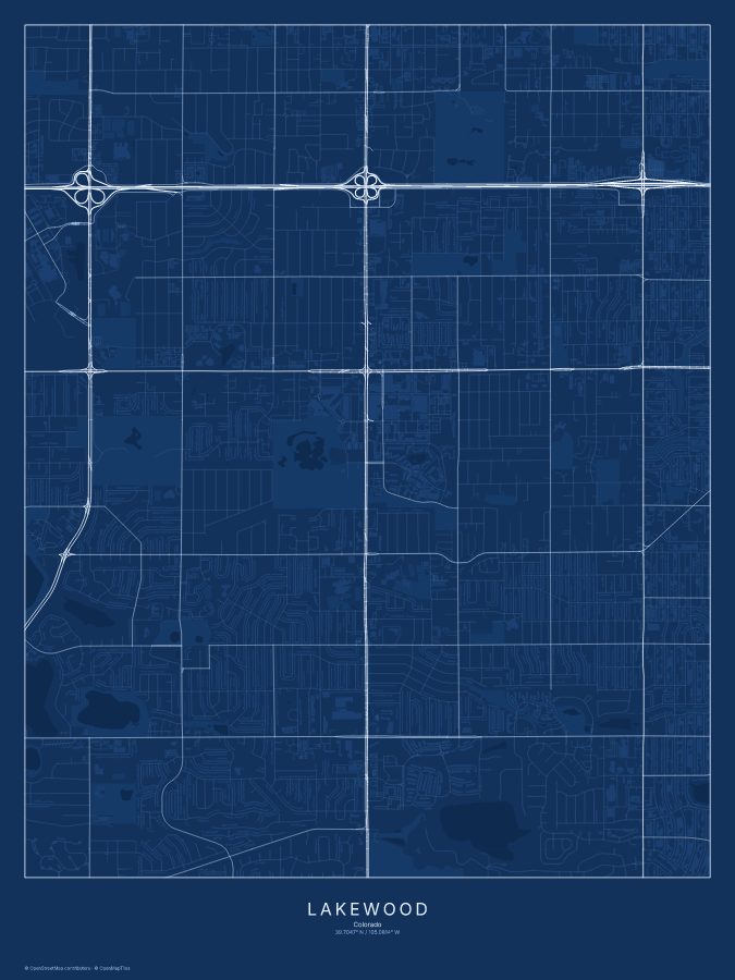 Lakewood map poster, blueprint style