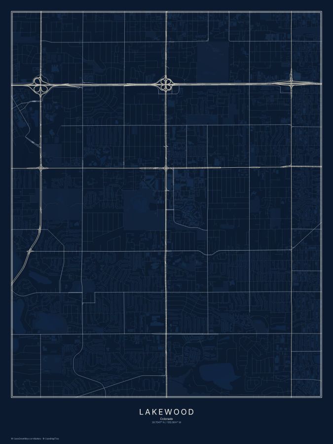 Lakewood map poster, midnight style