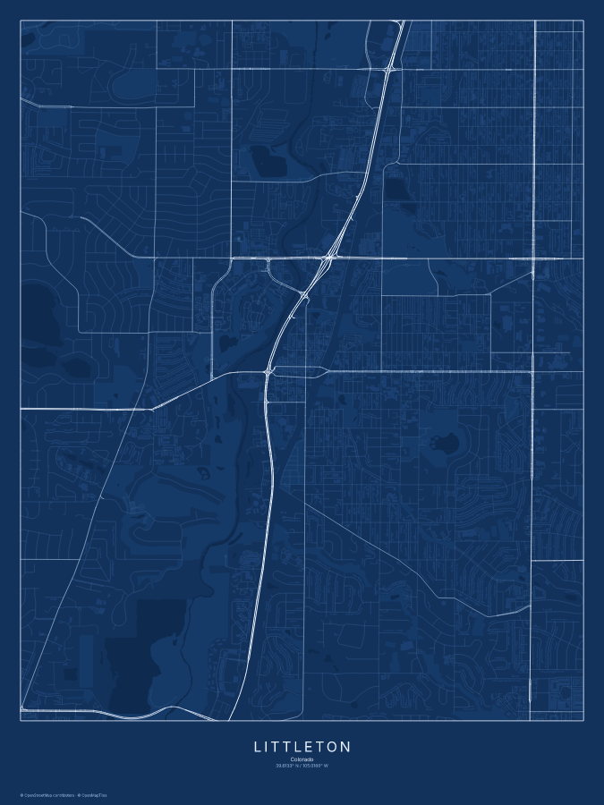 Littleton map poster, blueprint style