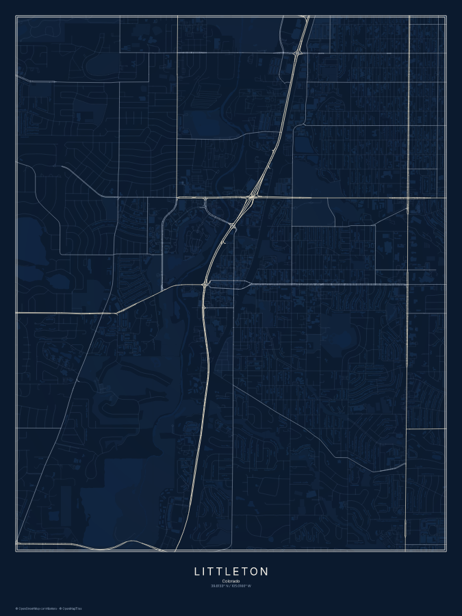 Littleton map poster, midnight style