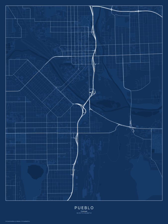 Pueblo map poster, blueprint style