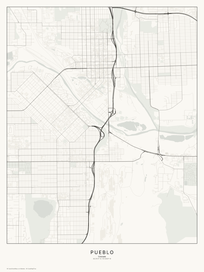 Pueblo map poster, classic style