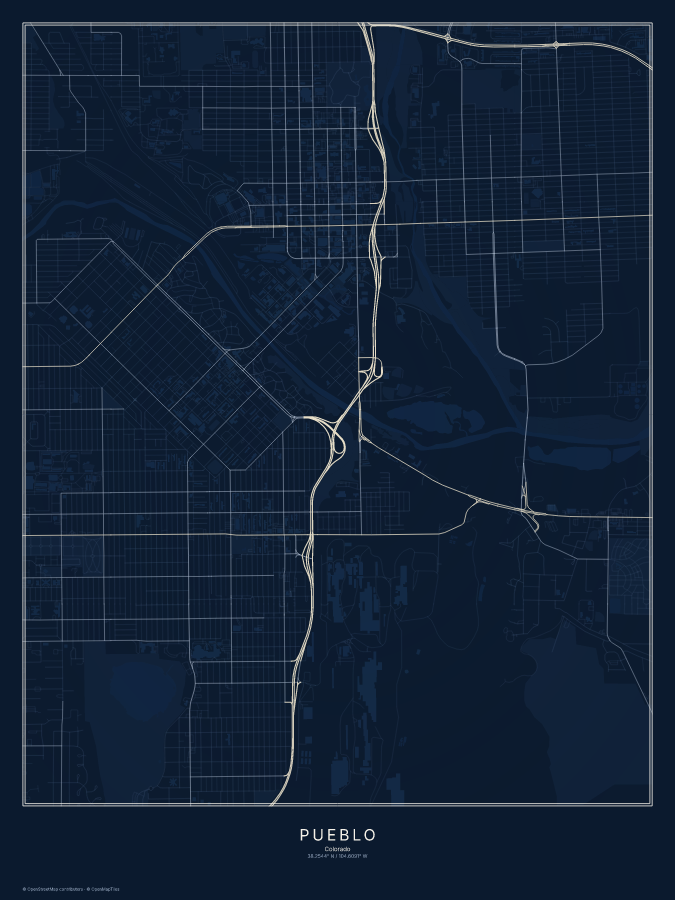 Pueblo map poster, midnight style