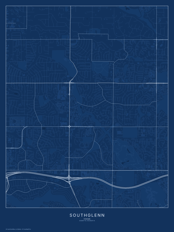 Southglenn map poster, blueprint style