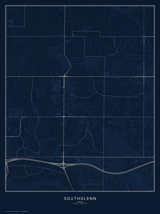 Southglenn map poster, midnight style