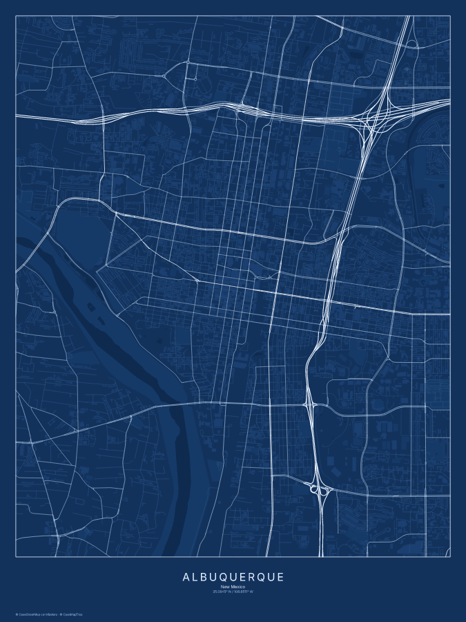 Albuquerque map poster, blueprint style