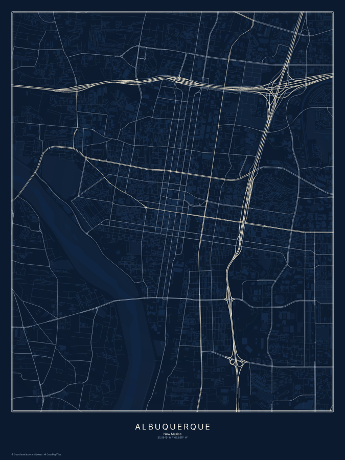 Albuquerque map poster, midnight style