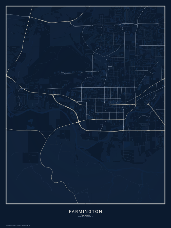 Farmington map poster, midnight style