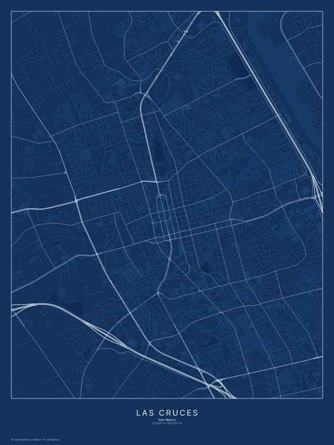 Las Cruces map poster, blueprint style