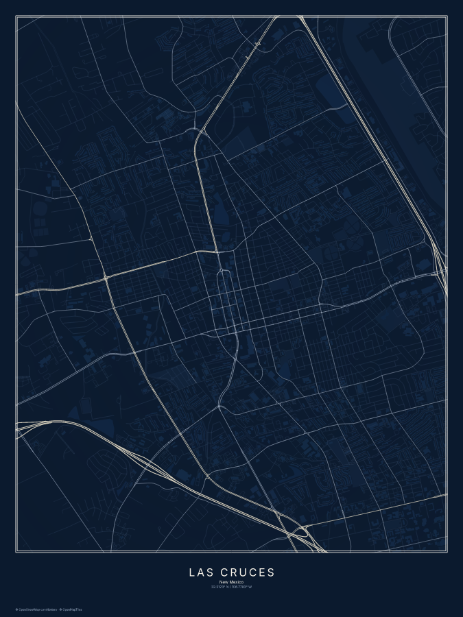 Las Cruces map poster, midnight style