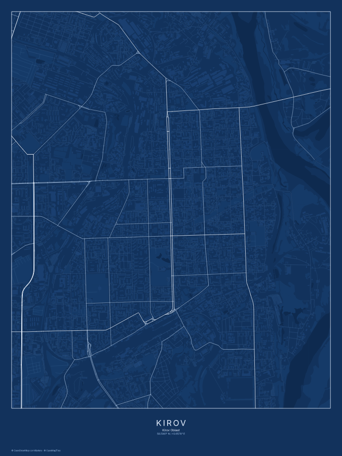 Kirov map poster, blueprint style