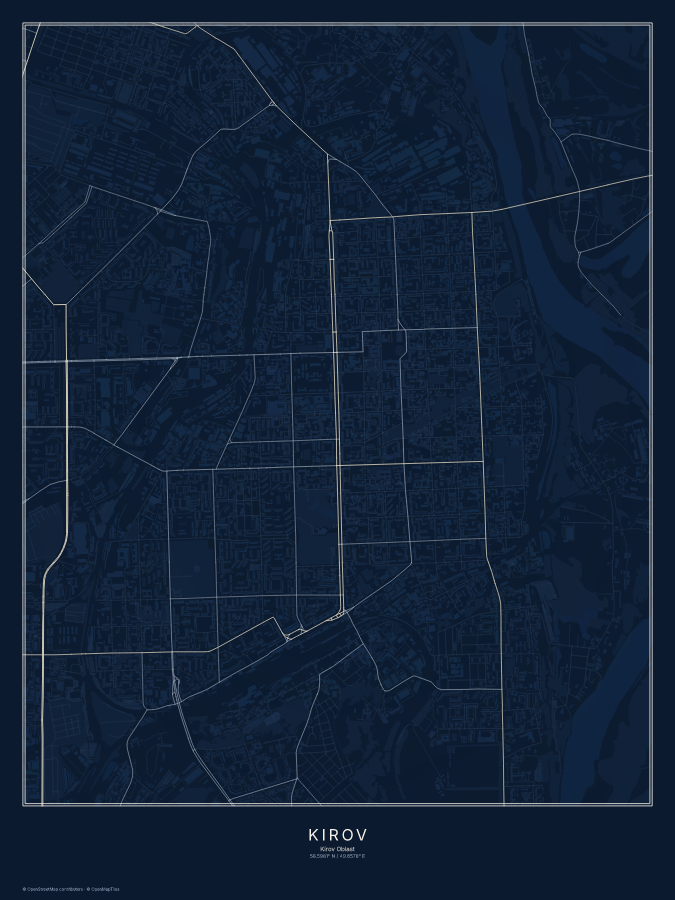 Kirov map poster, midnight style