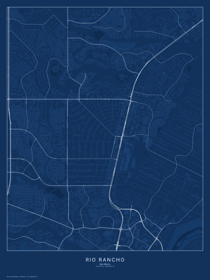 Rio Rancho map poster, blueprint style
