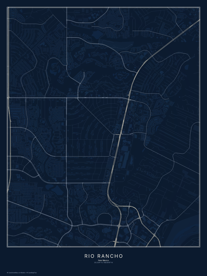 Rio Rancho map poster, midnight style
