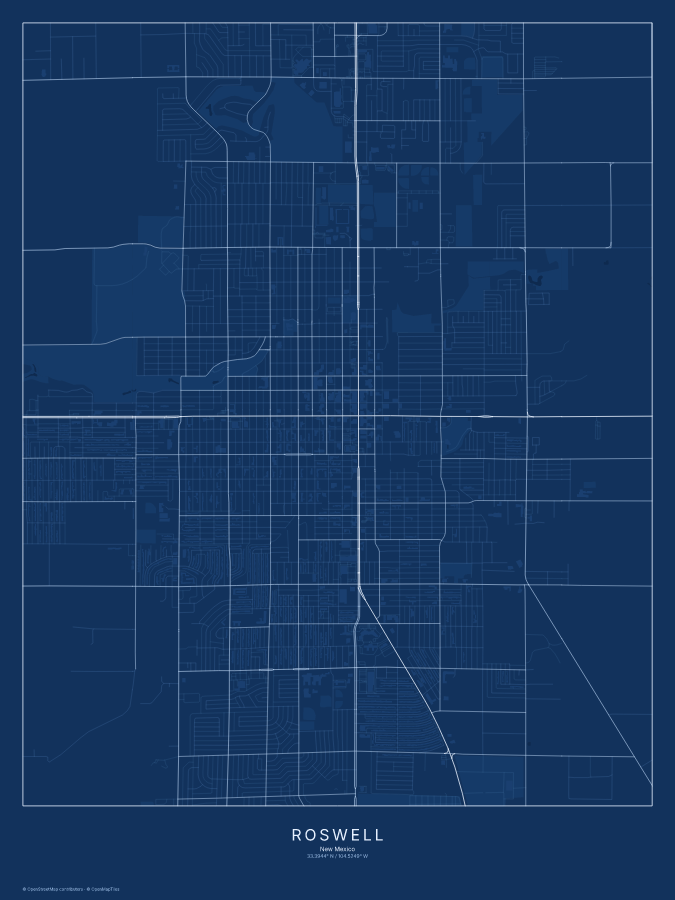 Roswell map poster, blueprint style