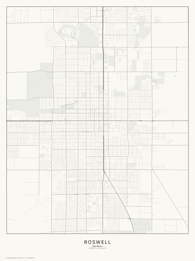 Roswell map poster, classic style