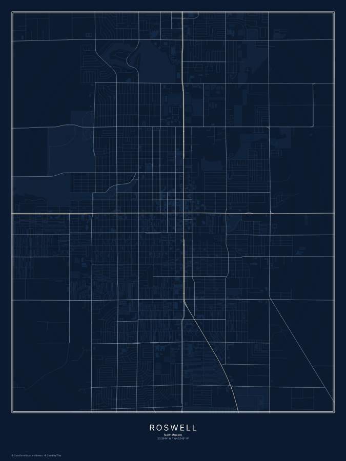 Roswell map poster, midnight style