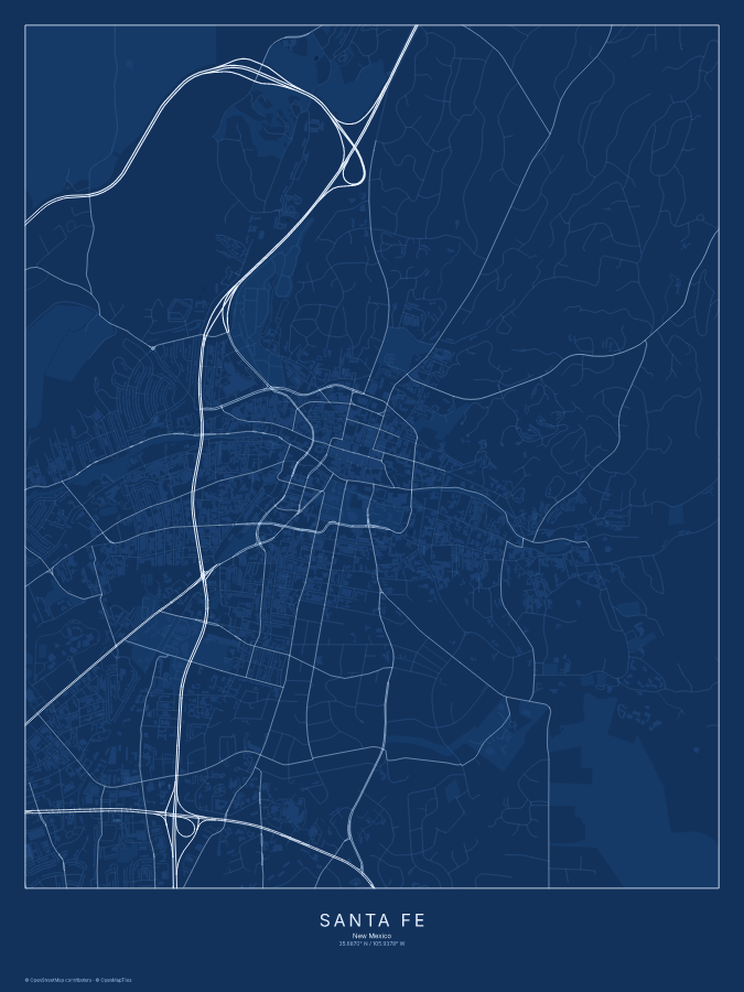 Santa Fe map poster, blueprint style
