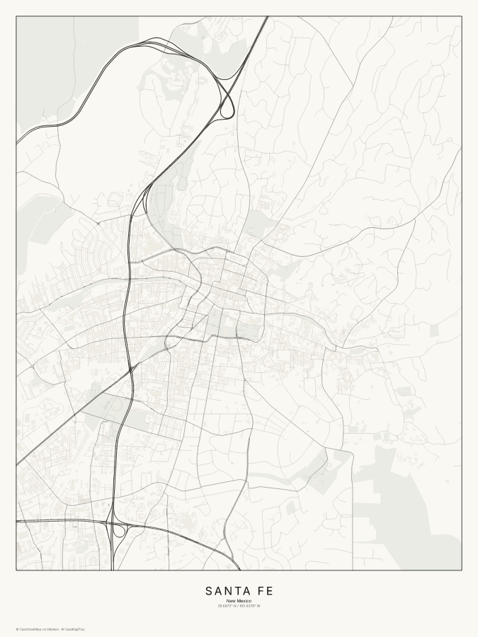 Santa Fe map poster, classic style