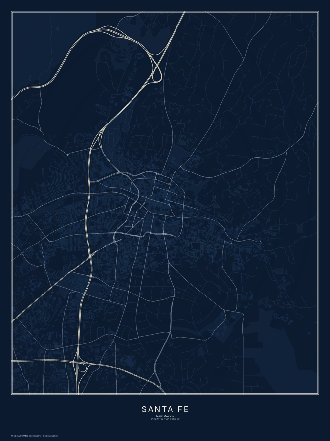 Santa Fe map poster, midnight style